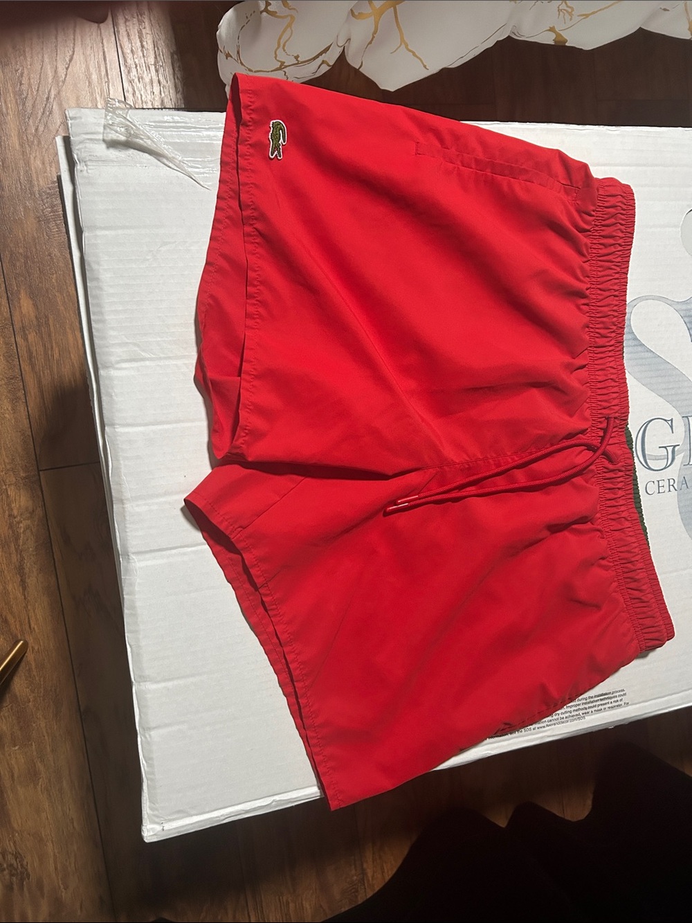 Lacoste Men's Bright Red Athletic Swim Shorts